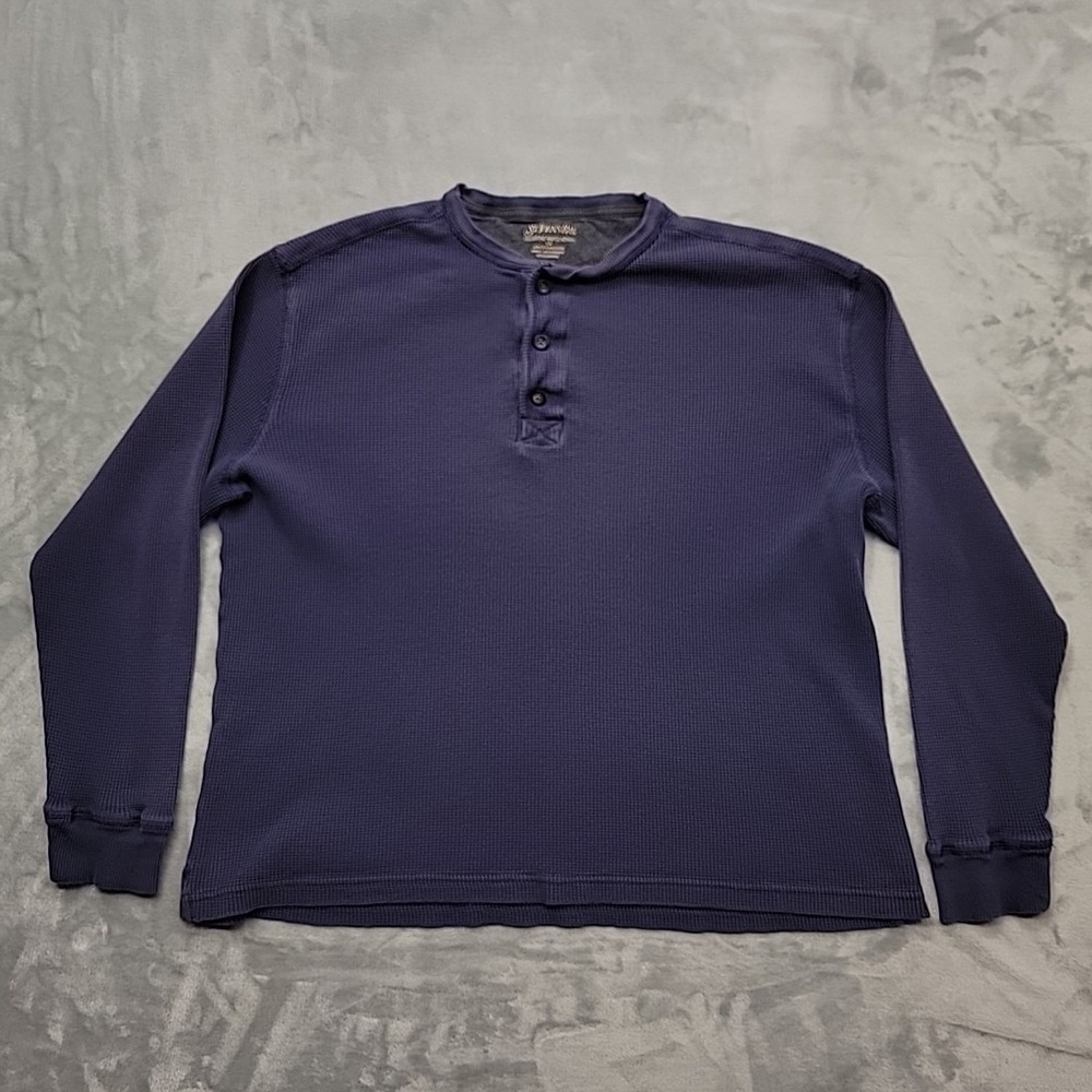 St. John's Bay Shirt Mens Large Blue Fieldstone Waffle Henley Thermal Outdoors